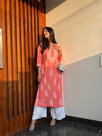 Rangreza Ethnic Liya Chikankari Rayon Kurta Peach - Distacart