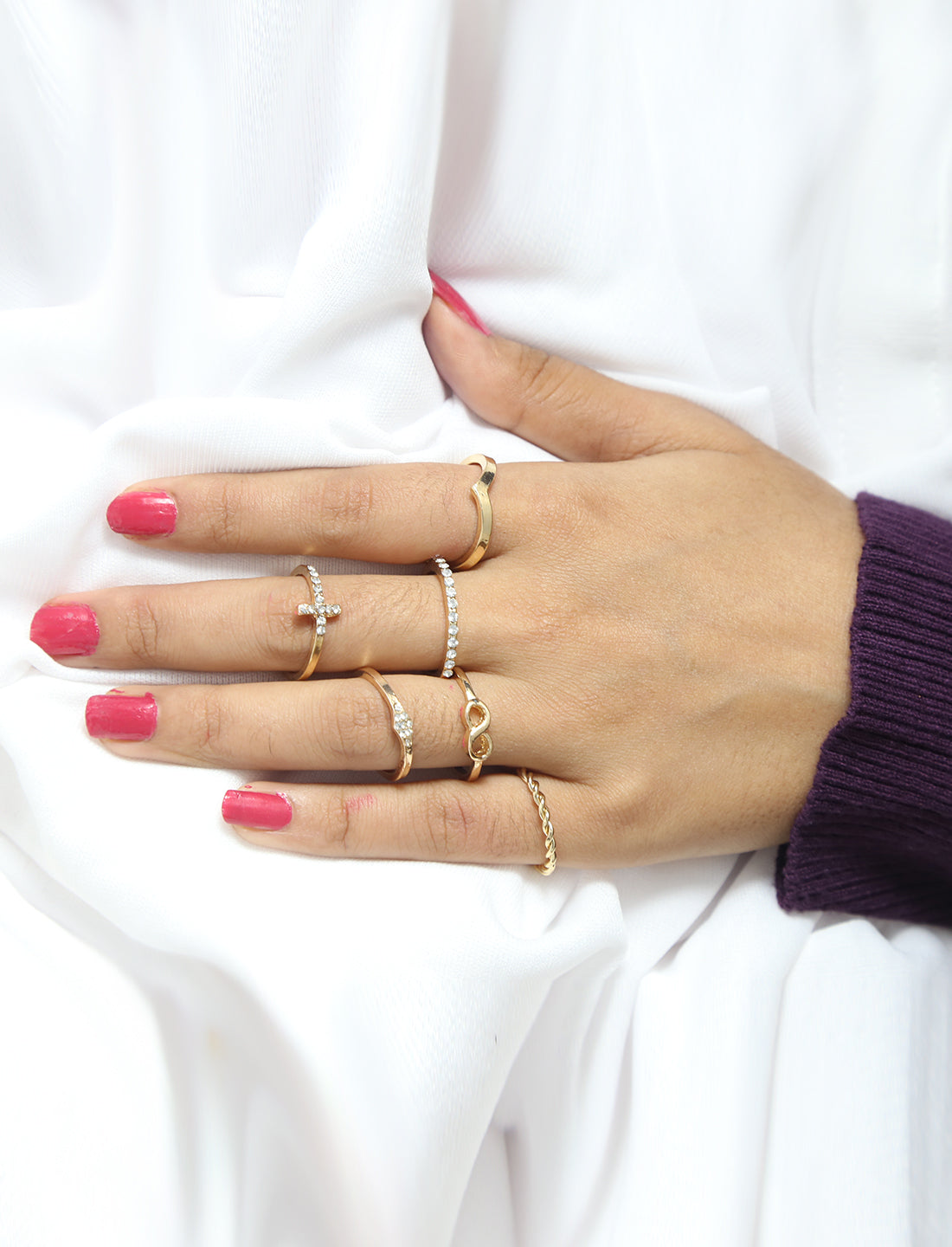 Gold-Polished Alloy Stylish Contemporary Stackable Ring - The Pari