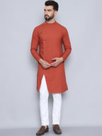 Even Apparels Men's Pure Cotton Rust Sherwani Kurta