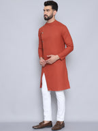 Even Apparels Men's Pure Cotton Rust Sherwani Kurta