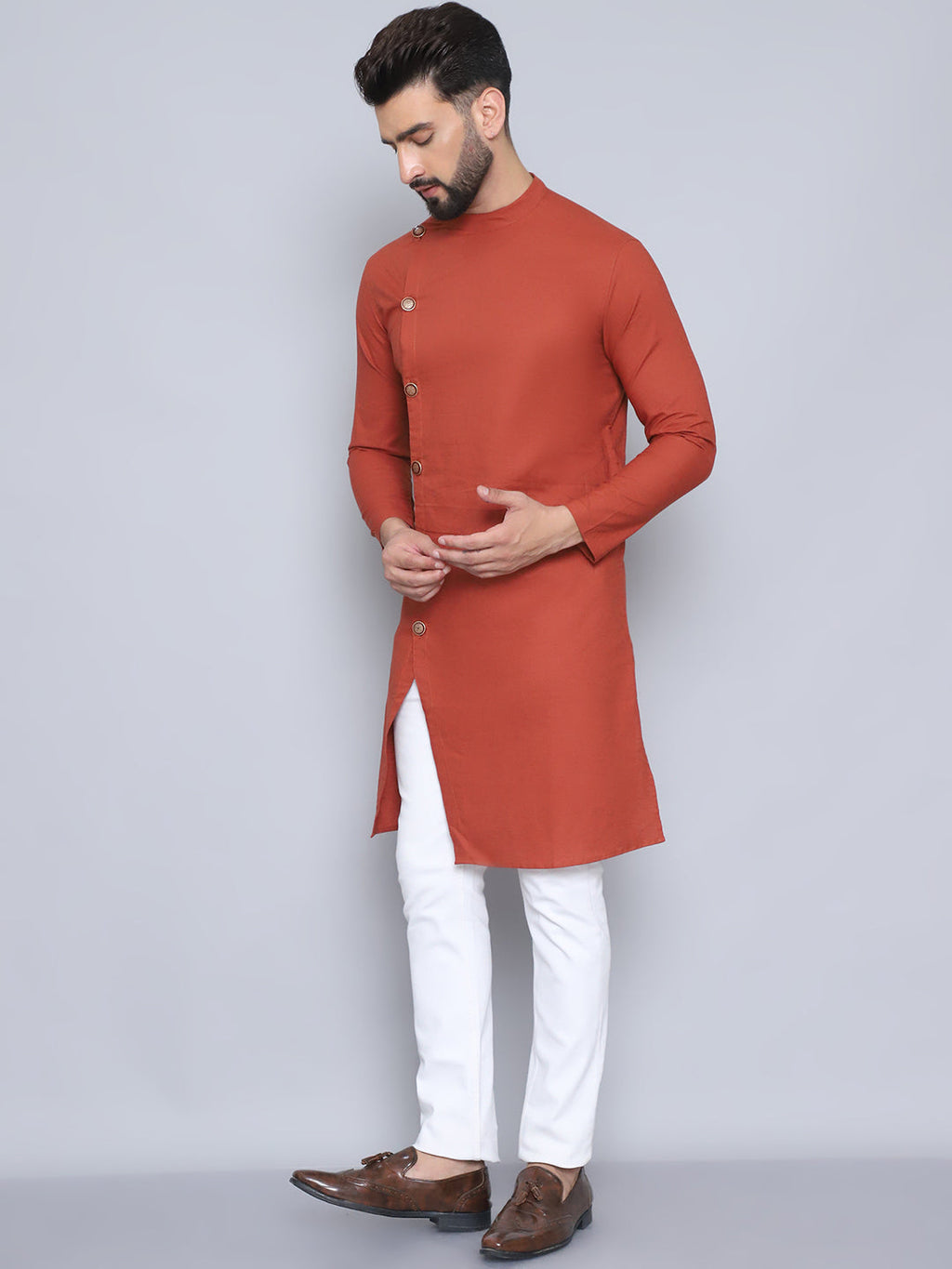 Even Apparels Men's Pure Cotton Rust Sherwani Kurta