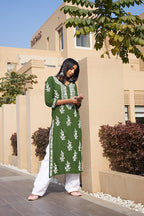 Rangreza Ethnic Liya Chikankari Rayon Kurta Green - Distacart