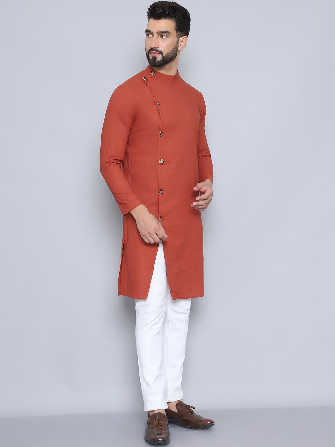 Even Apparels Men's Pure Cotton Rust Sherwani Kurta