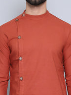 Even Apparels Men's Pure Cotton Rust Sherwani Kurta