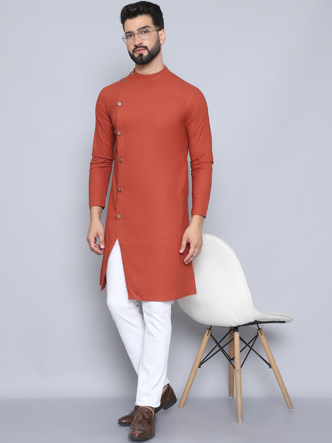 Even Apparels Men's Pure Cotton Rust Sherwani Kurta
