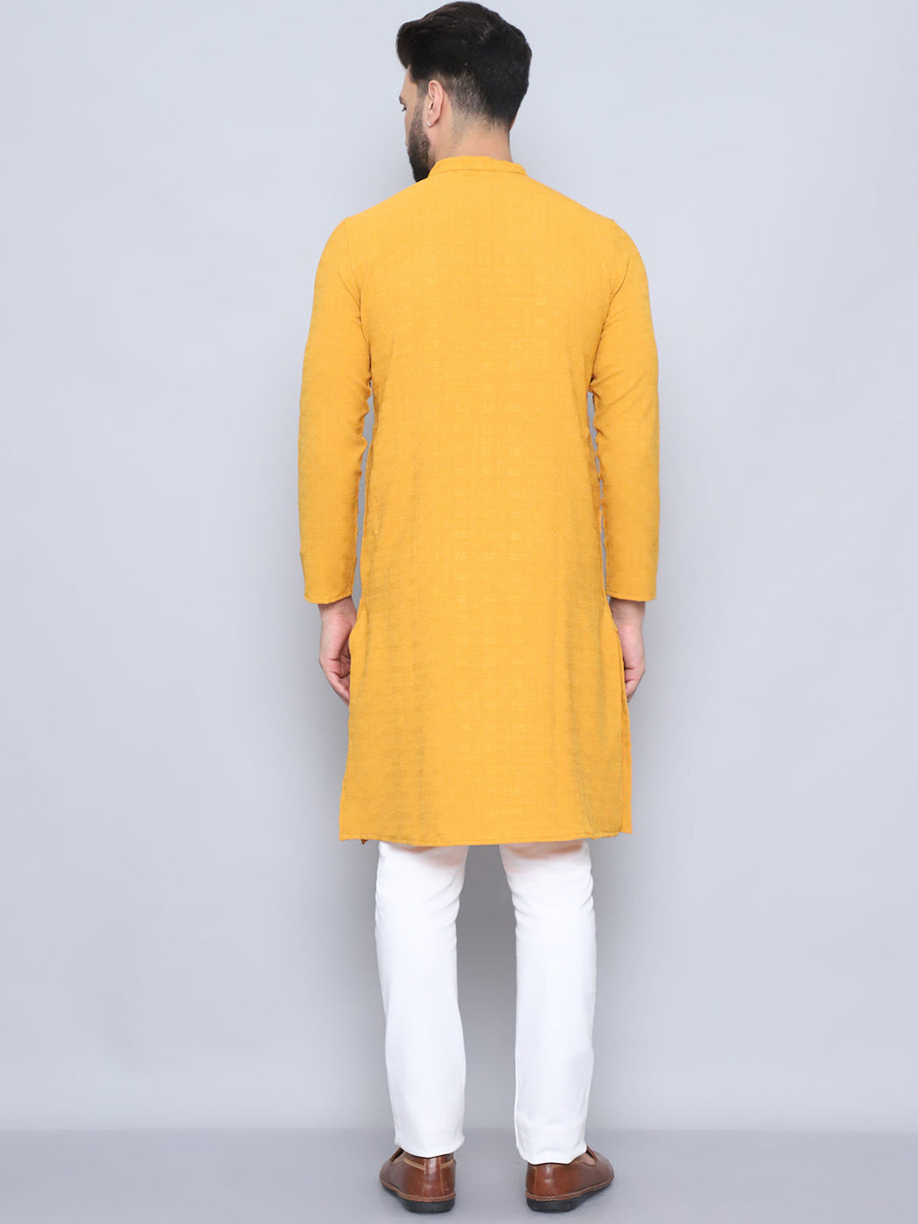 Even Apparels Men's Loop Button Yellow Kurta