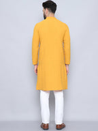 Even Apparels Men's Loop Button Yellow Kurta