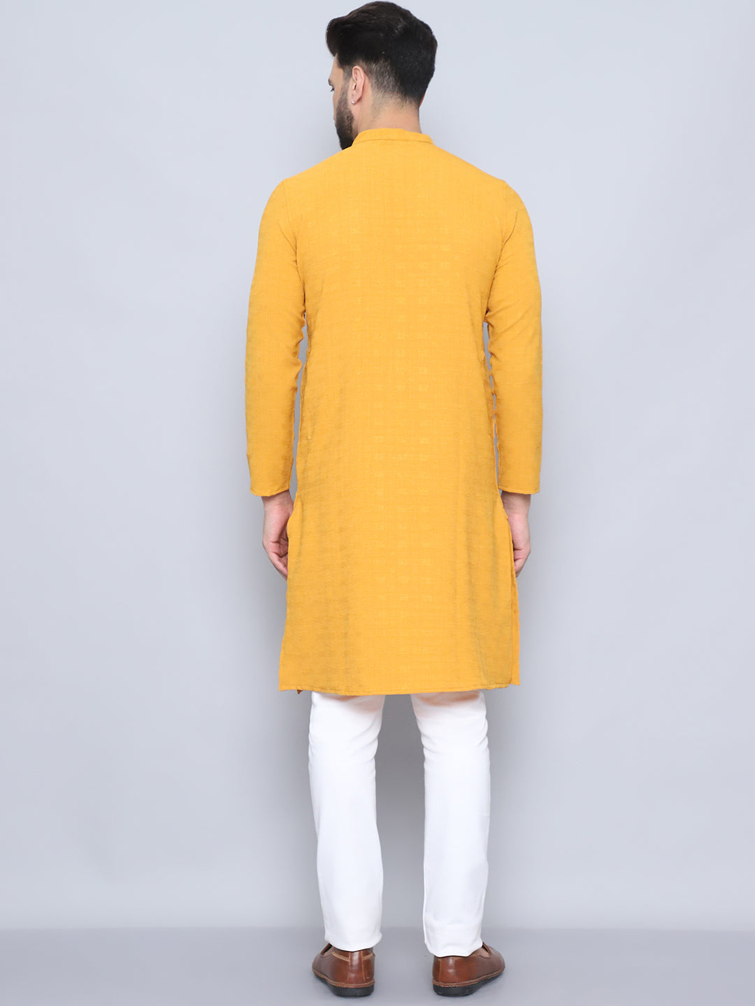 Even Apparels Men's Loop Button Yellow Kurta