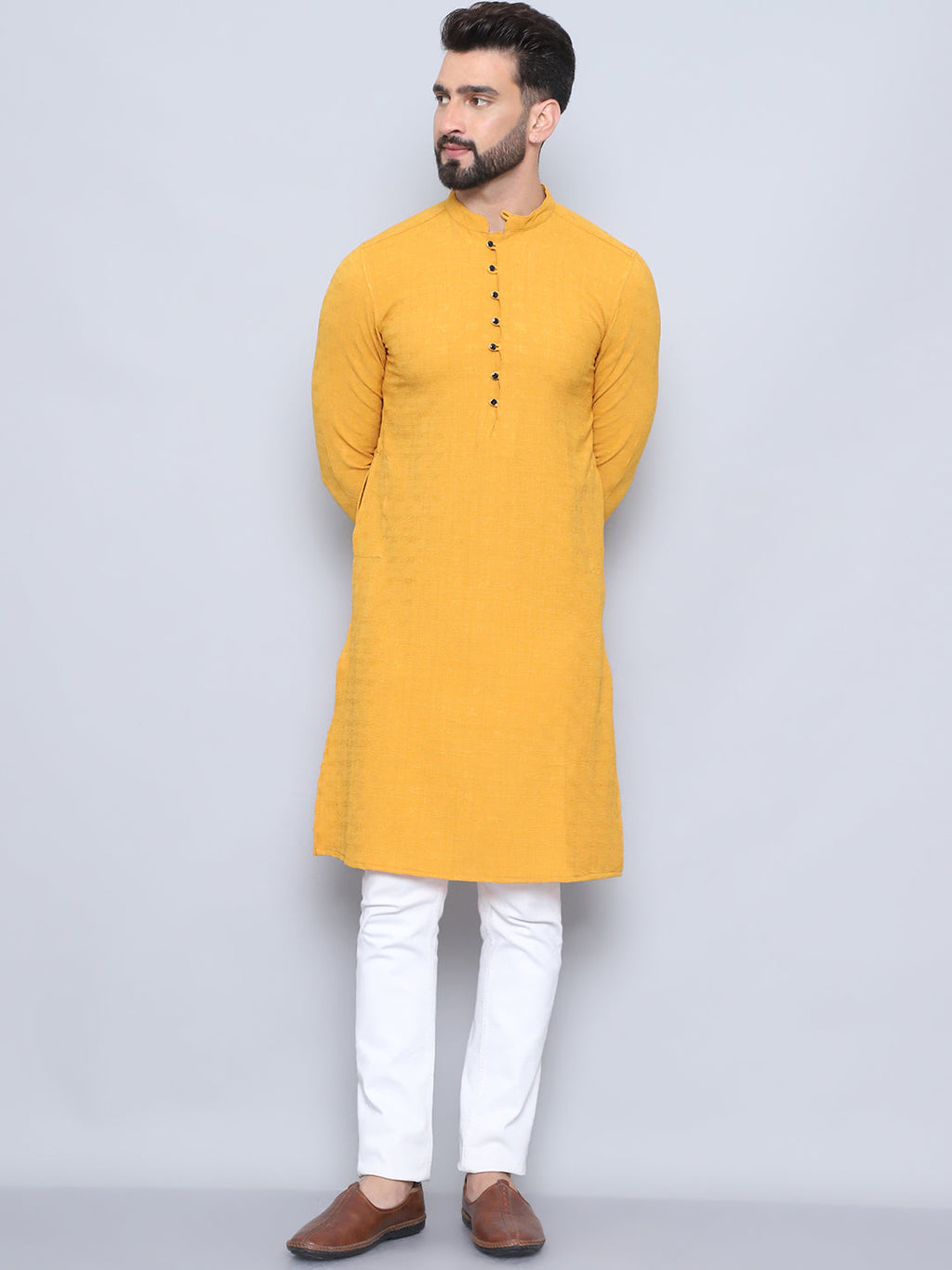 Even Apparels Men's Loop Button Yellow Kurta