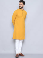 Even Apparels Men's Loop Button Yellow Kurta