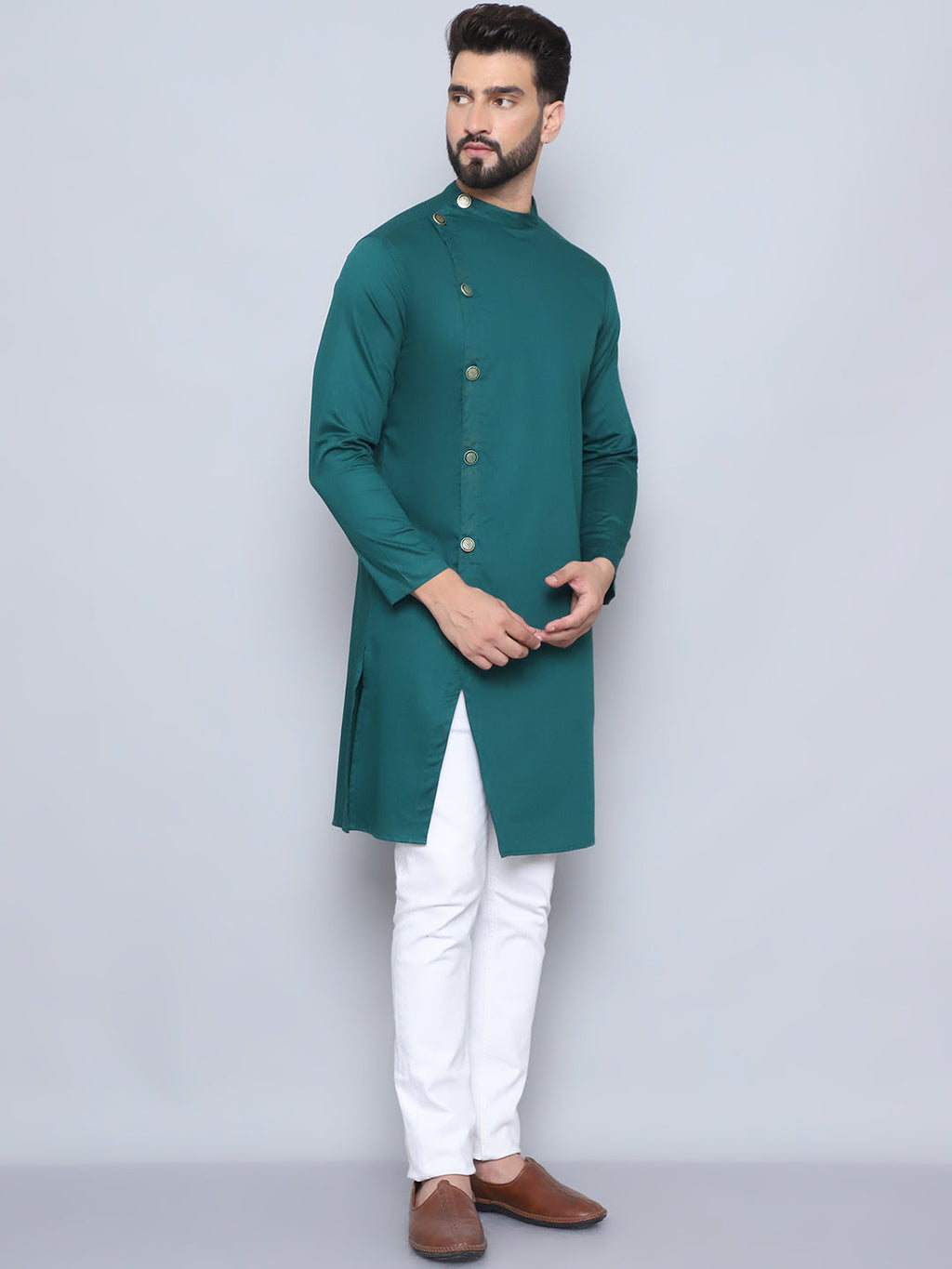 Even Apparels Men's Pure Cotton Green Sherwani Kurta