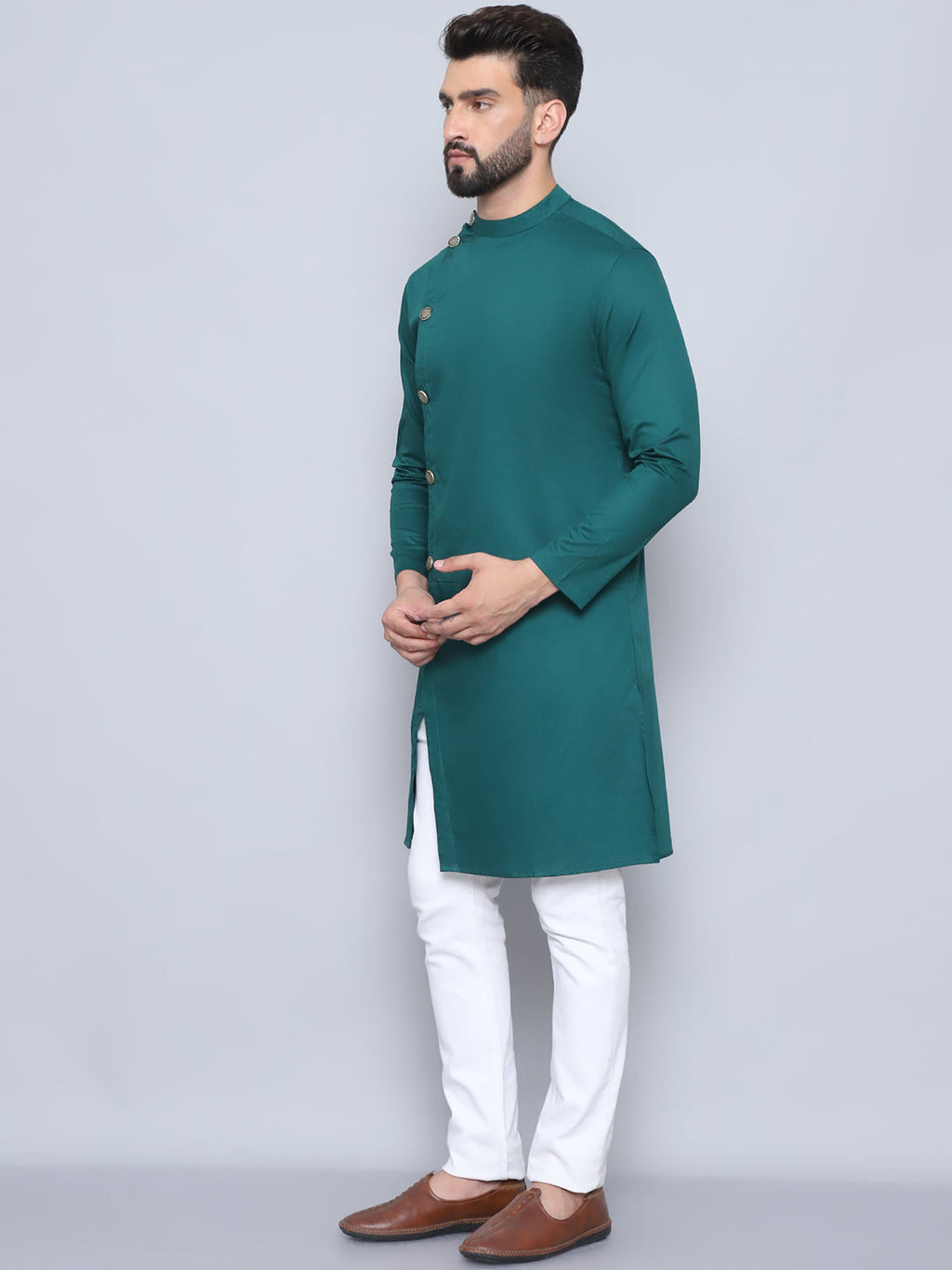 Even Apparels Men's Pure Cotton Green Sherwani Kurta