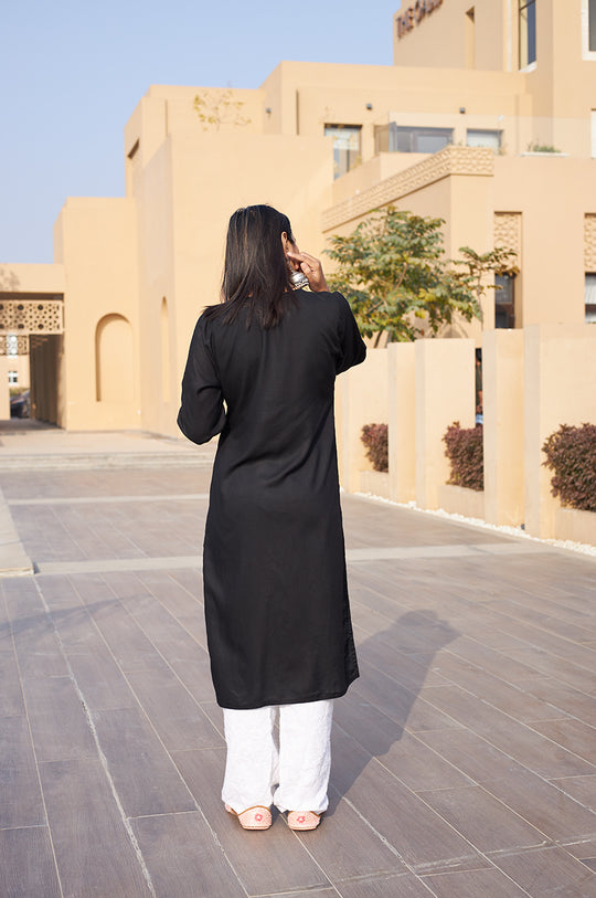 Rangreza Ethnic Chikankari Rayon Kurta Black - Distacart