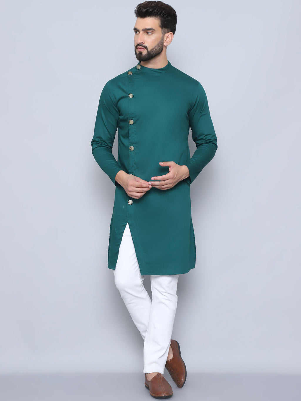 Even Apparels Men's Pure Cotton Green Sherwani Kurta