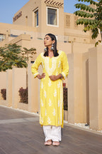 Rangreza Ethnic Liya Chikankari Rayon Kurta Yellow - Distacart