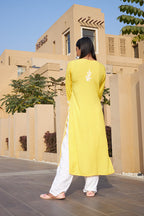 Rangreza Ethnic Liya Chikankari Rayon Kurta Yellow - Distacart