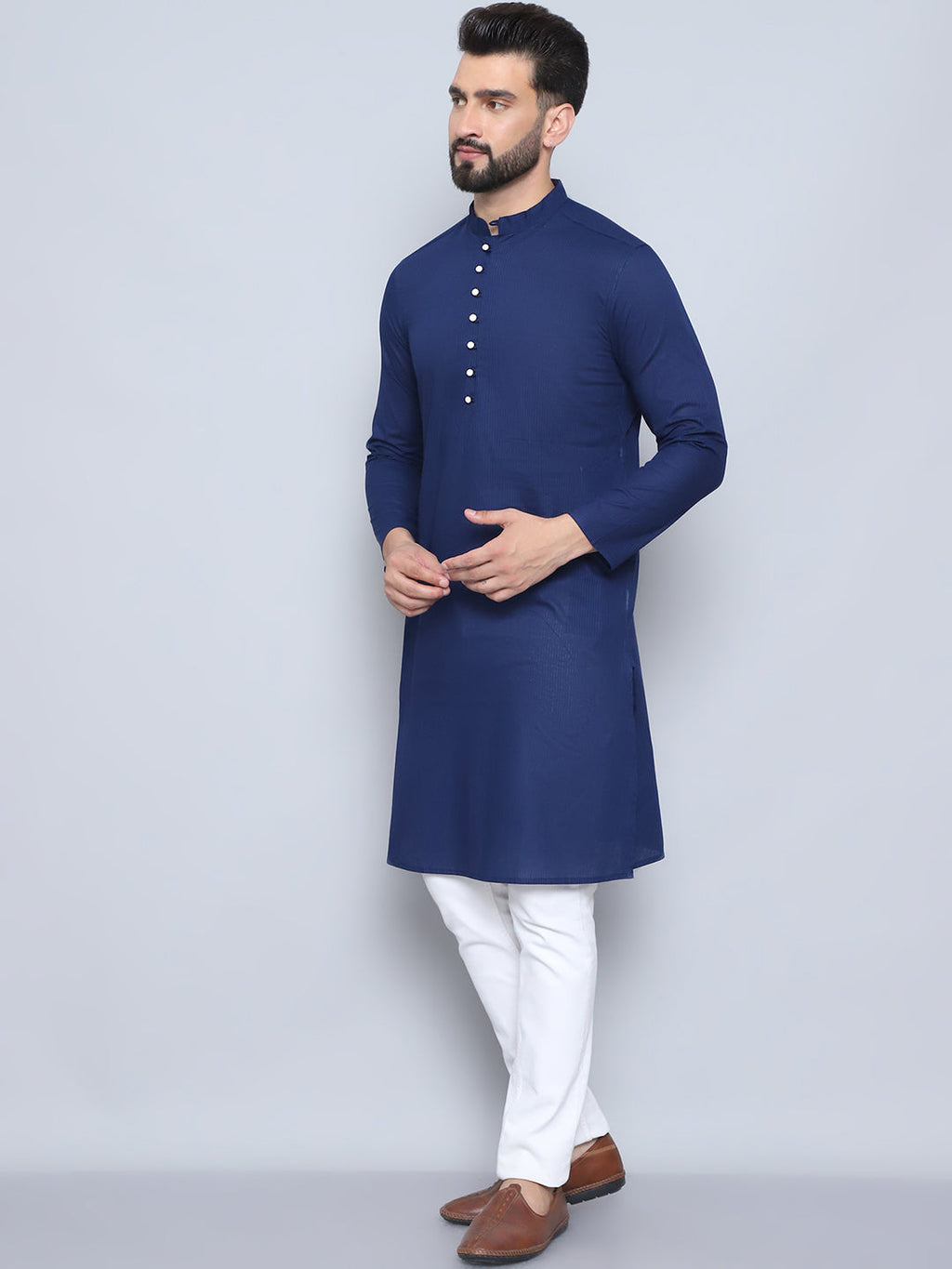 Even Apparels Men's Pure Cotton Blue Kurta