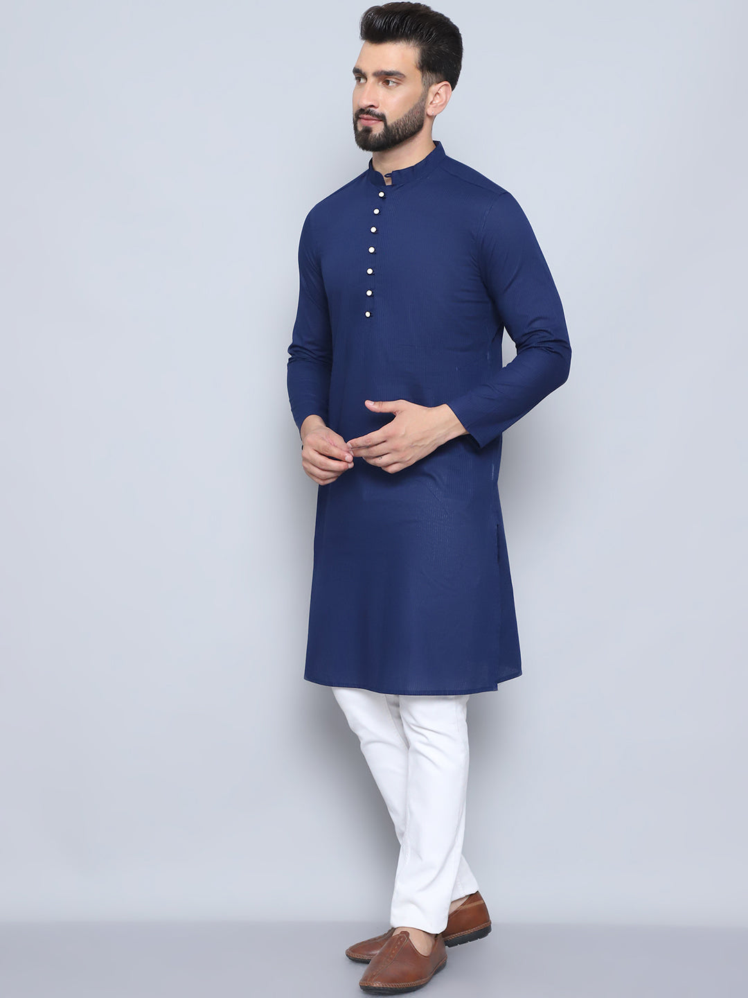 Even Apparels Men's Pure Cotton Blue Kurta