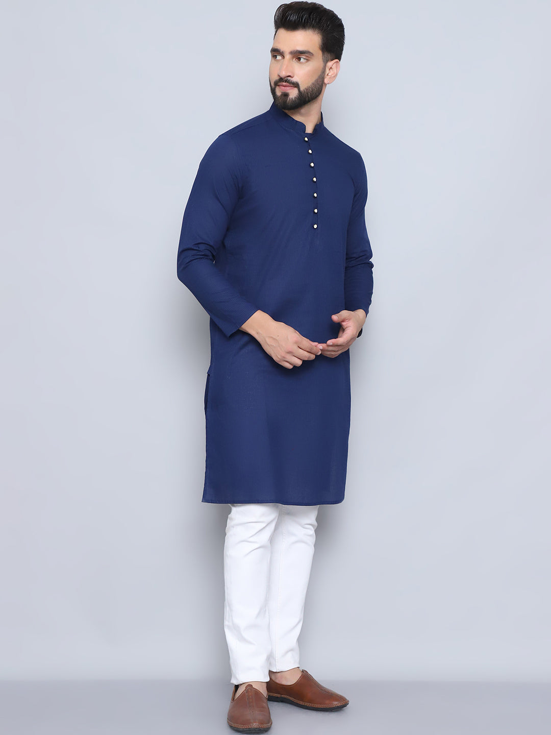 Even Apparels Men's Pure Cotton Blue Kurta