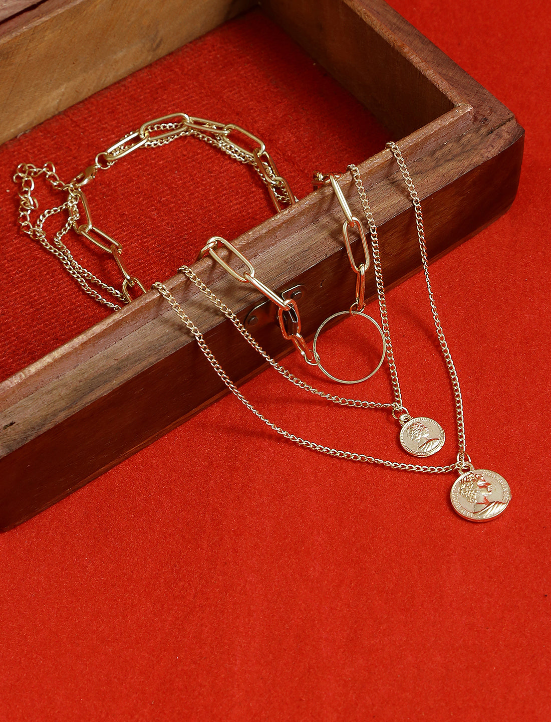 Gold-Polished Alloy Layered Designer Short Necklace - The Pari