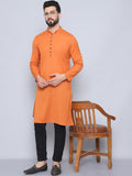 Even Apparels Men's Pure Cotton Orange Kurta