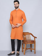 Even Apparels Men's Pure Cotton Orange Kurta
