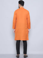 Even Apparels Men's Pure Cotton Orange Kurta