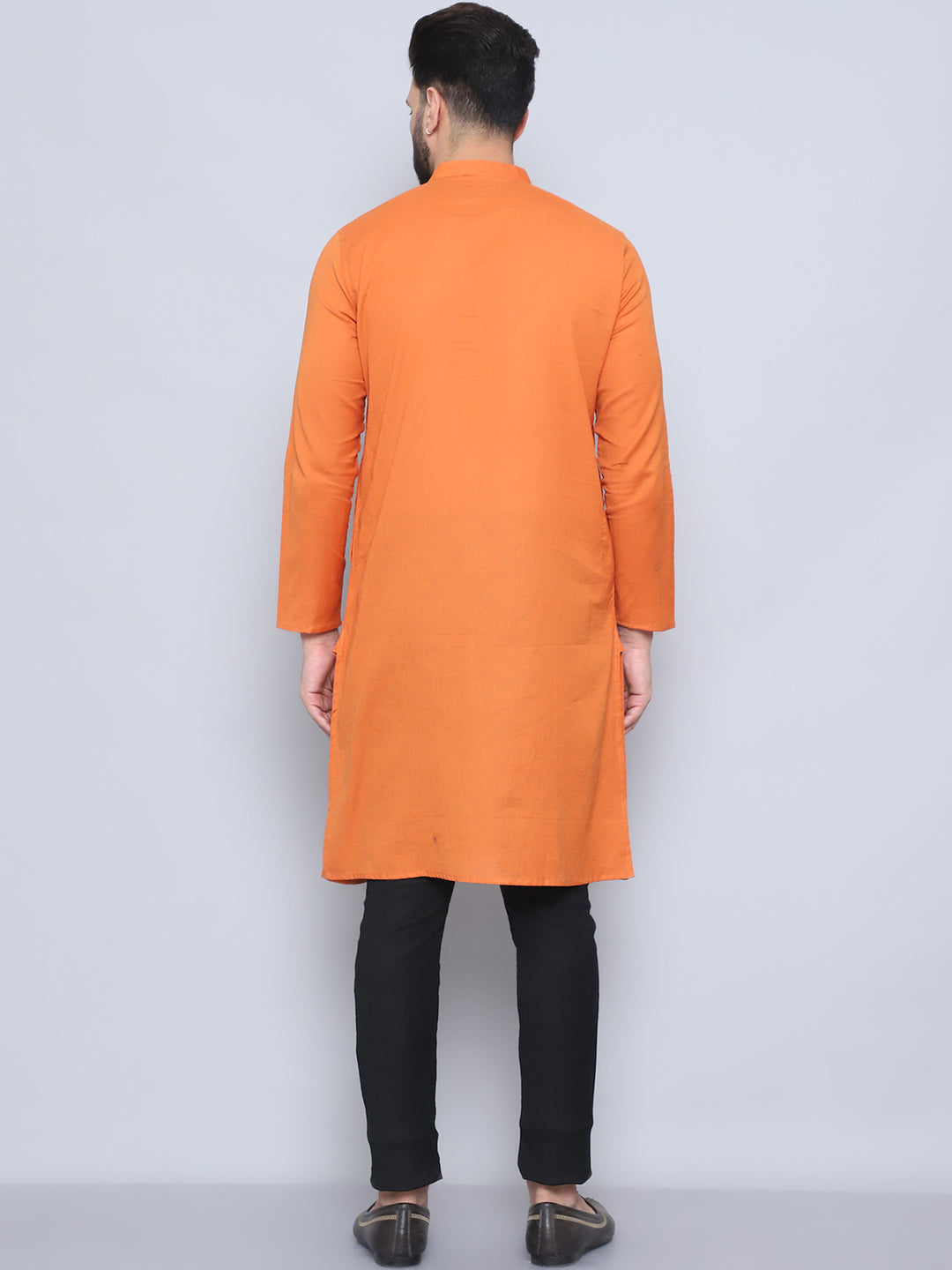 Even Apparels Men's Pure Cotton Orange Kurta