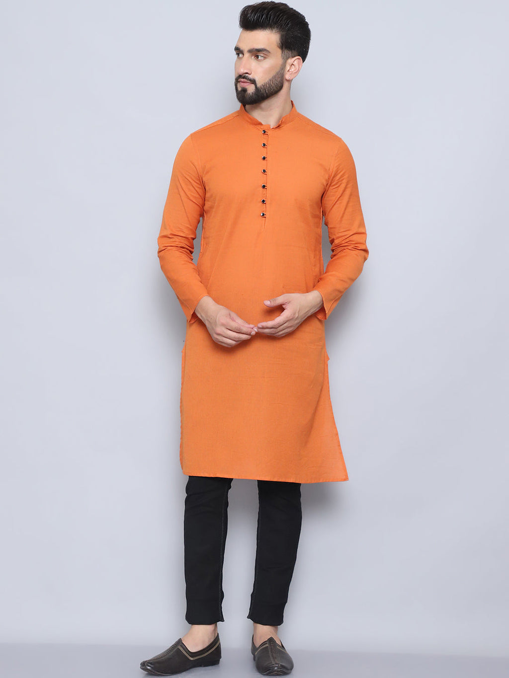 Even Apparels Men's Pure Cotton Orange Kurta