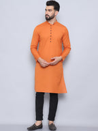 Even Apparels Men's Pure Cotton Orange Kurta