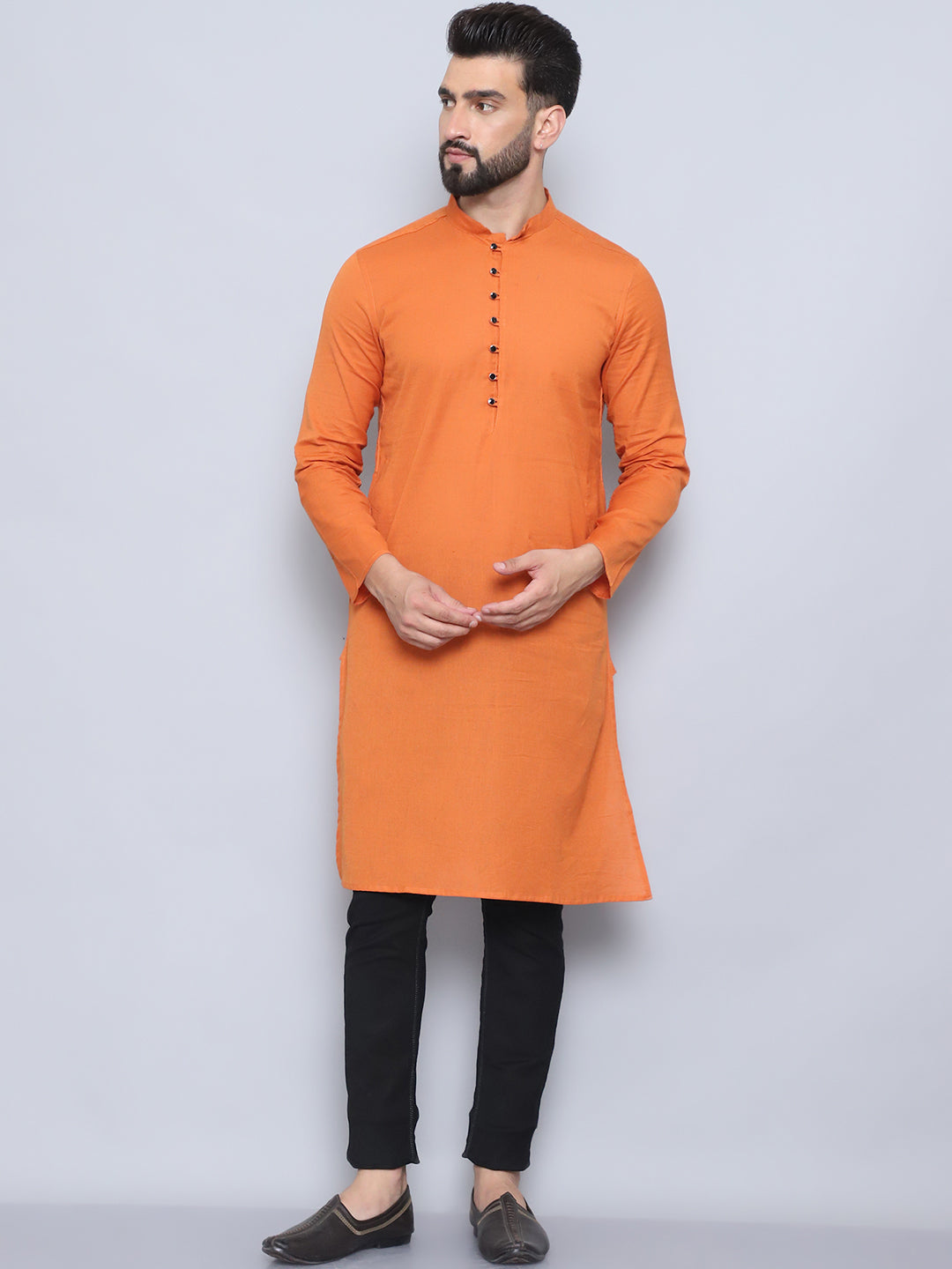Even Apparels Men's Pure Cotton Orange Kurta