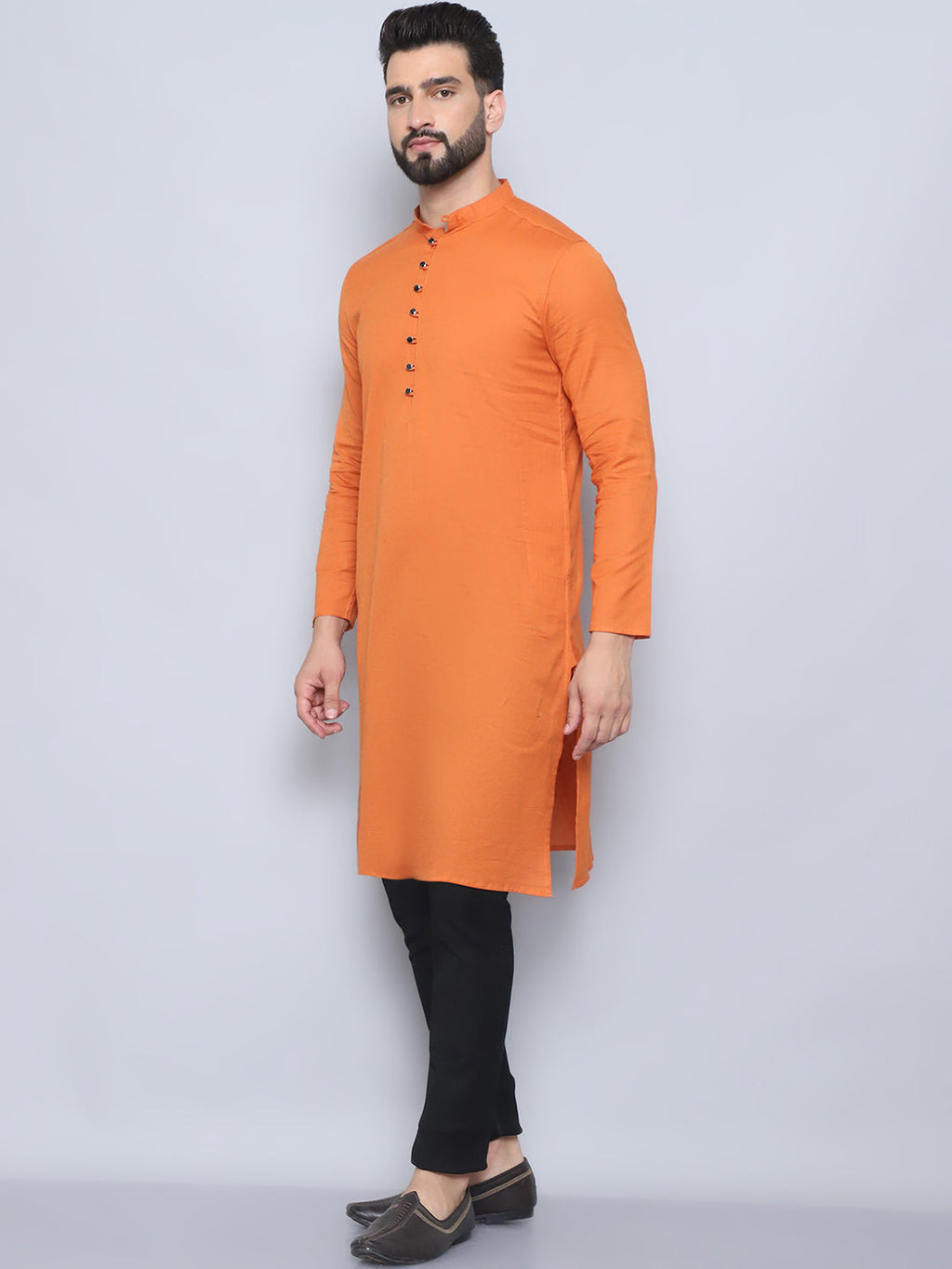 Even Apparels Men's Pure Cotton Orange Kurta