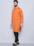 Even Apparels Men's Pure Cotton Orange Kurta