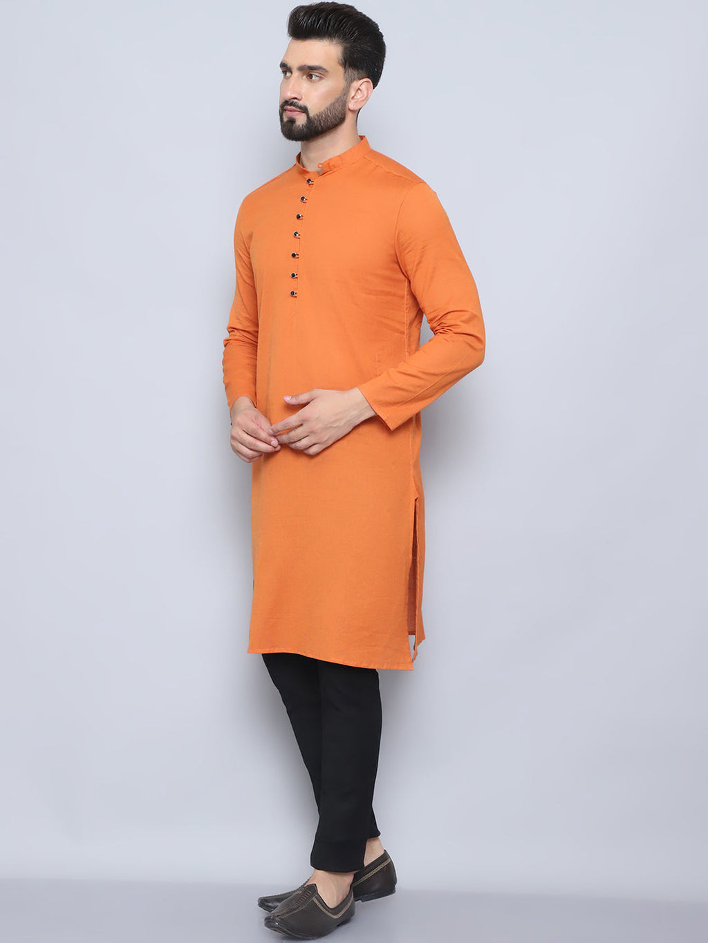 Even Apparels Men's Pure Cotton Orange Kurta