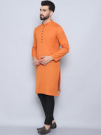 Even Apparels Men's Pure Cotton Orange Kurta