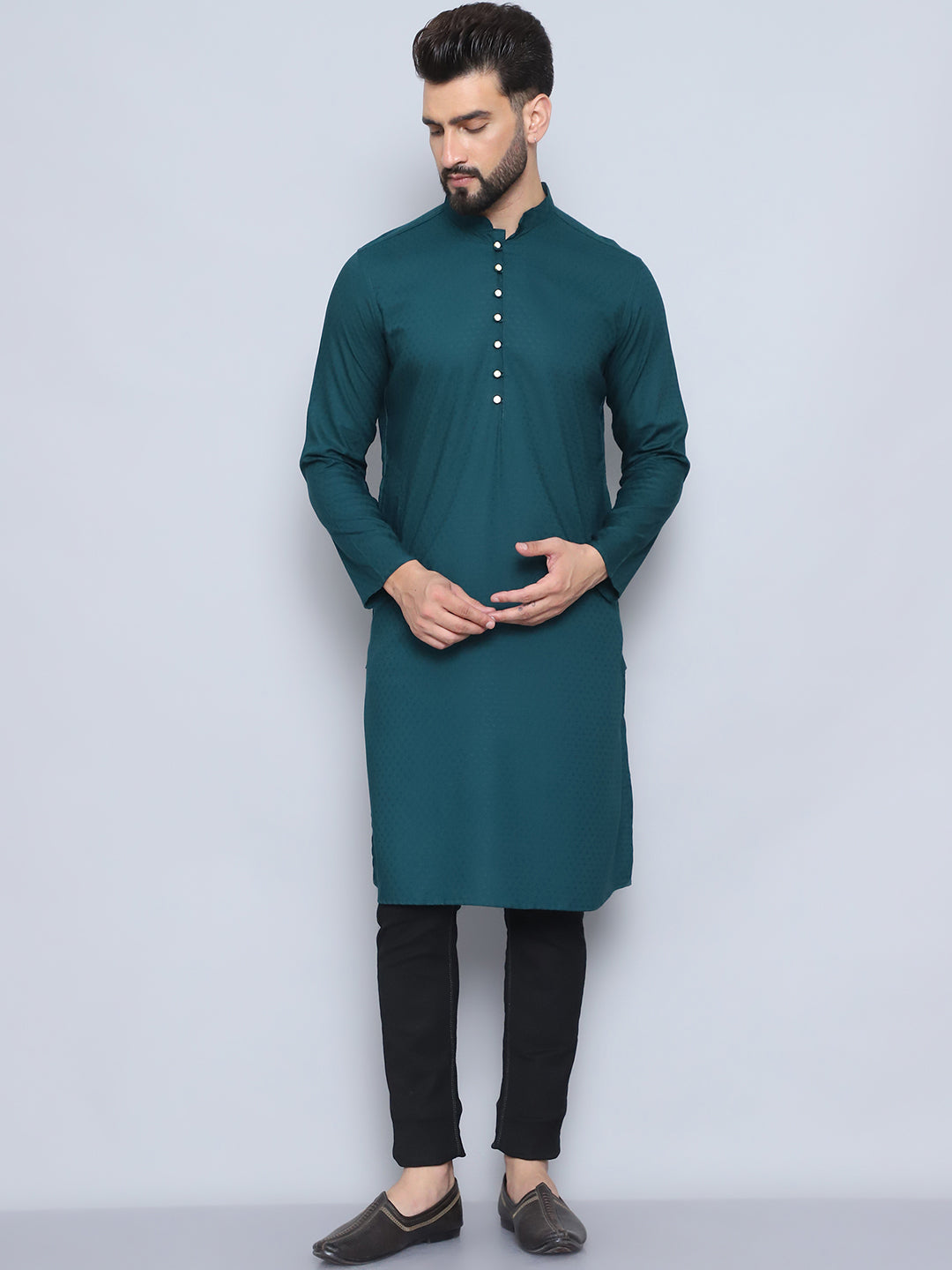 Even Apparels Men's Loop Button Green Kurta