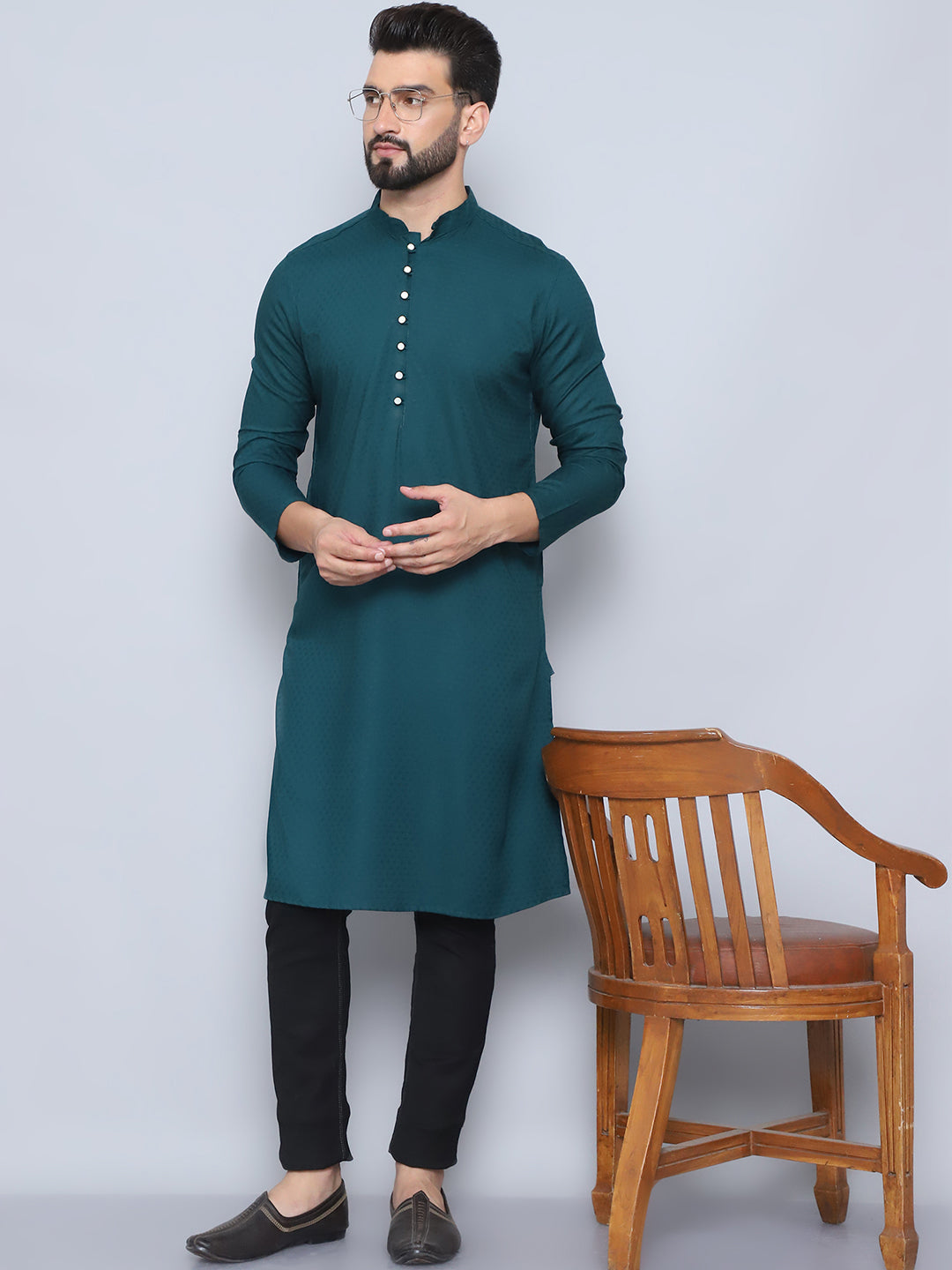 Even Apparels Men's Loop Button Green Kurta