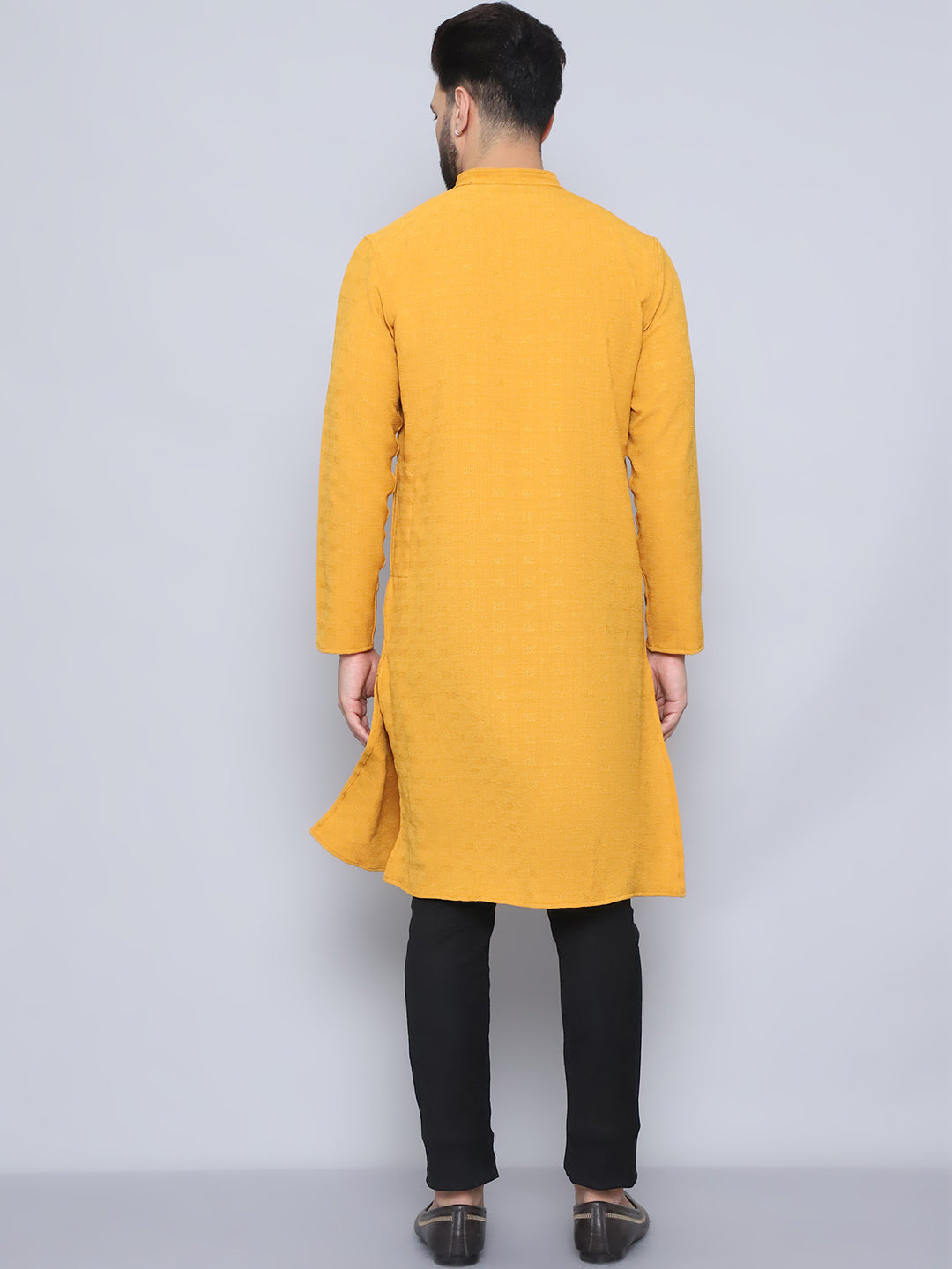 Even Apparels Men's Self Design Yellow Kurta