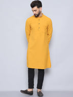 Even Apparels Men's Self Design Yellow Kurta