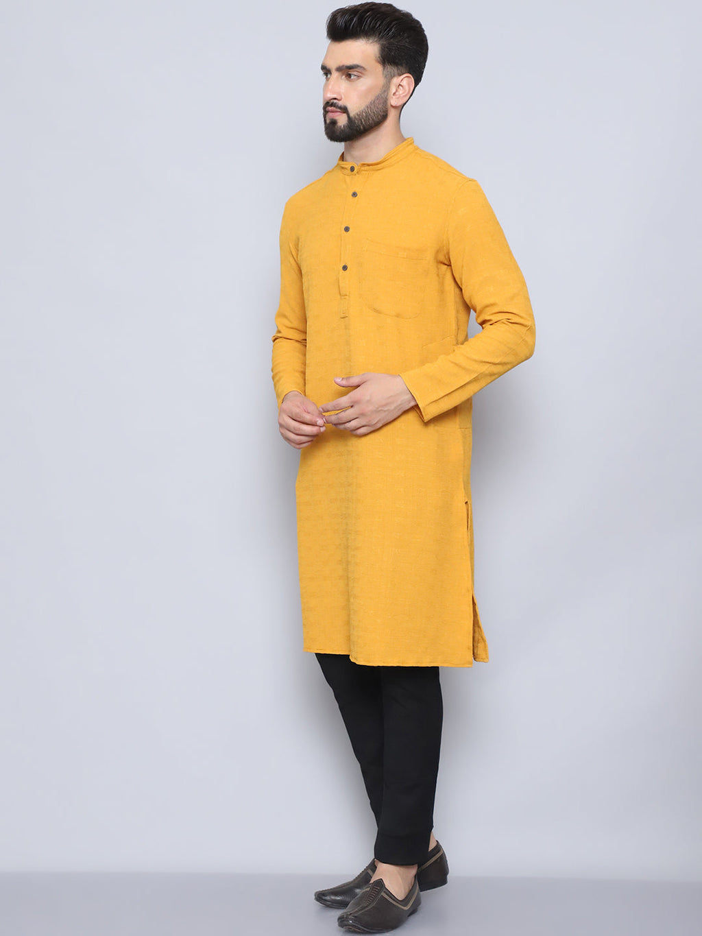 Even Apparels Men's Self Design Yellow Kurta