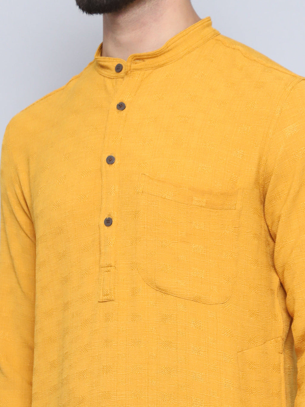 Even Apparels Men's Self Design Yellow Kurta