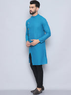 Even Apparels Men's Pure Cotton Blue Sherwani Kurta