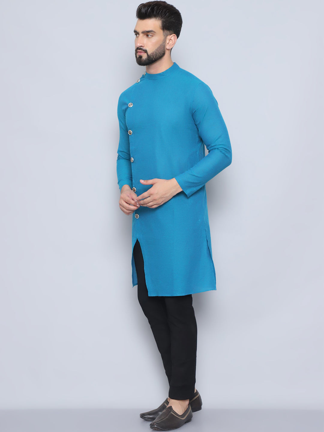 Even Apparels Men's Pure Cotton Blue Sherwani Kurta