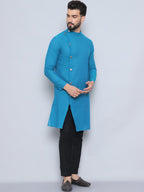 Even Apparels Men's Pure Cotton Blue Sherwani Kurta