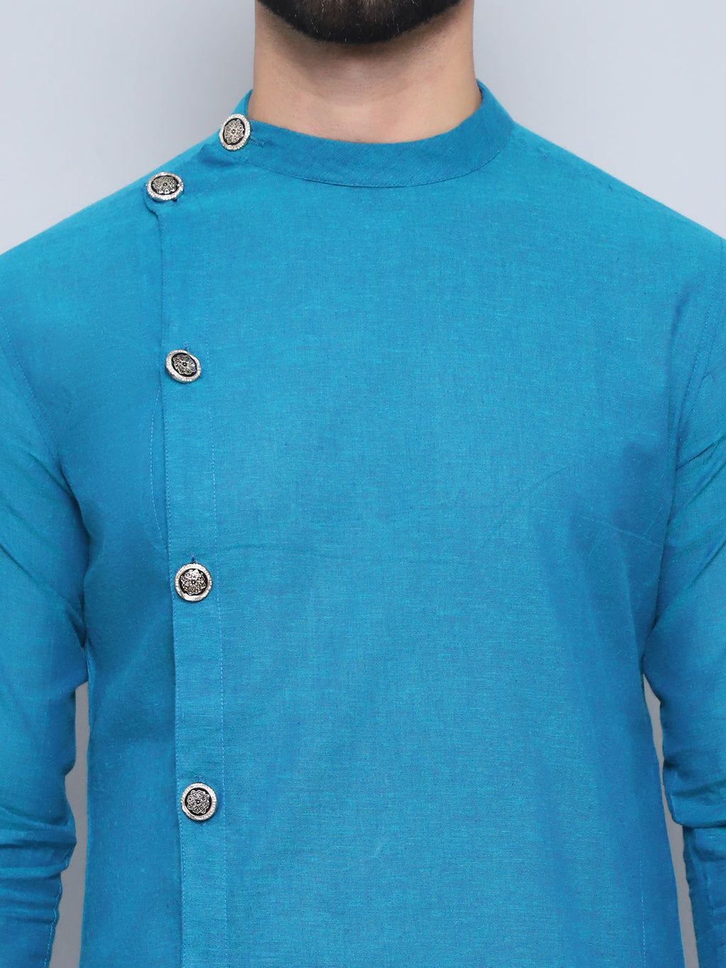 Even Apparels Men's Pure Cotton Blue Sherwani Kurta