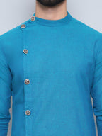 Even Apparels Men's Pure Cotton Blue Sherwani Kurta