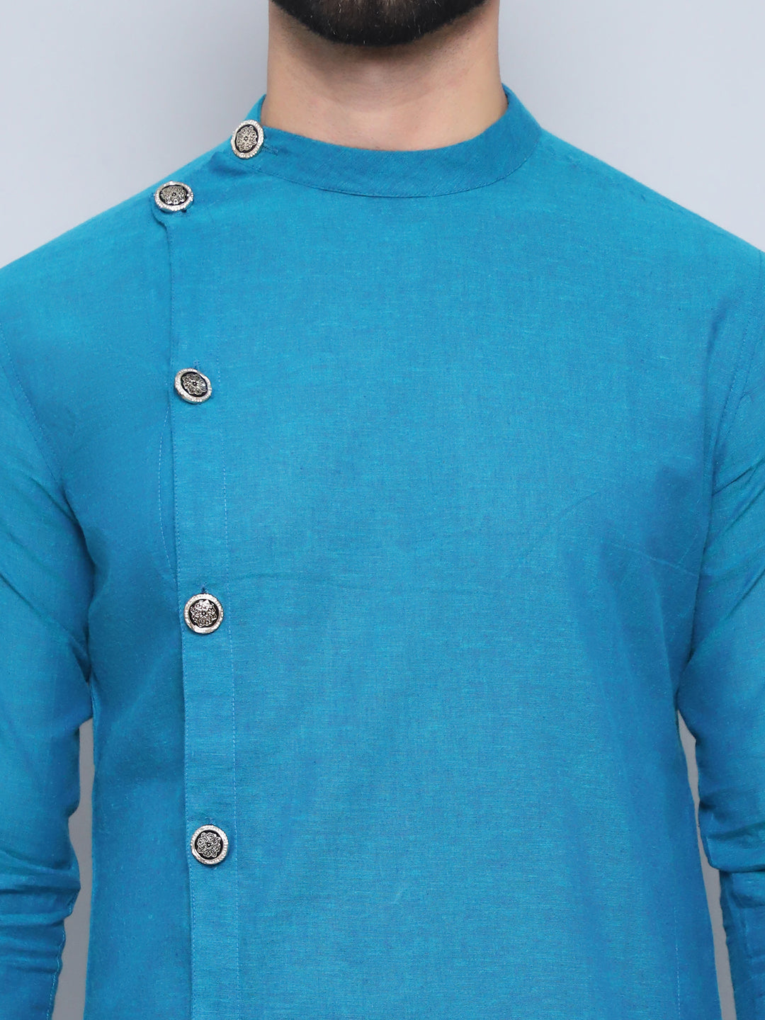Even Apparels Men's Pure Cotton Blue Sherwani Kurta