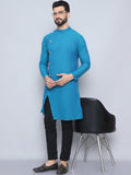 Even Apparels Men's Pure Cotton Blue Sherwani Kurta