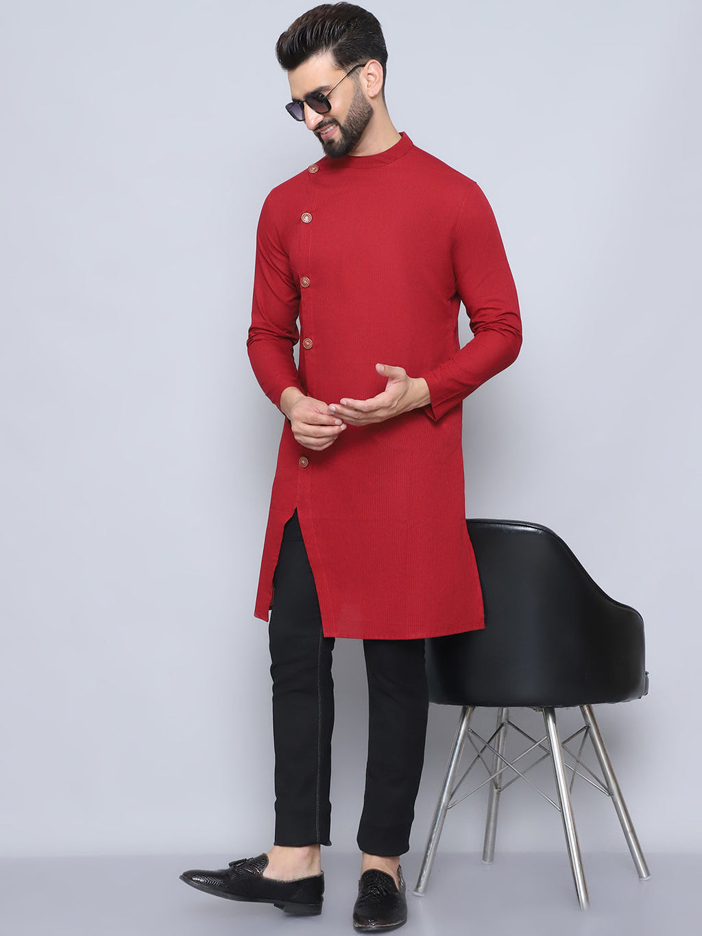 Even Apparels Men's Pure Cotton Maroon Sherwani Kurta