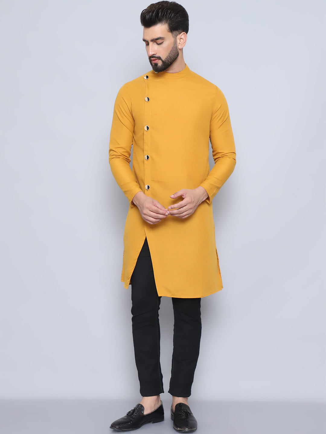 Even Apparels Men's Pure Cotton Yellow Sherwani Kurta